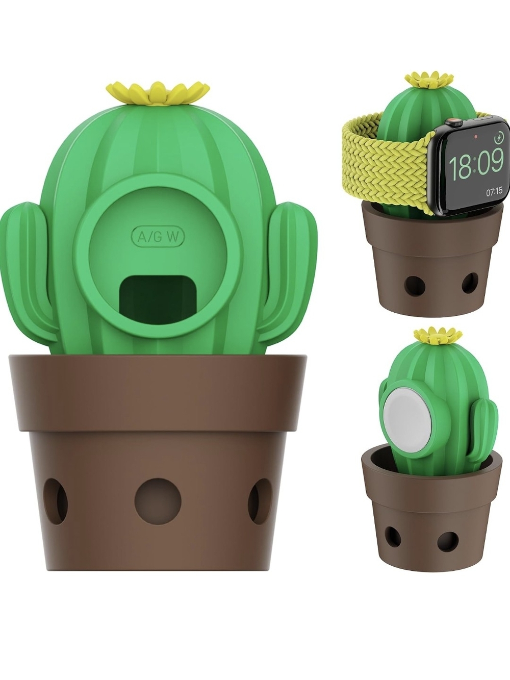Green Cactus  Watch Charger Stand - Cute Plant Design